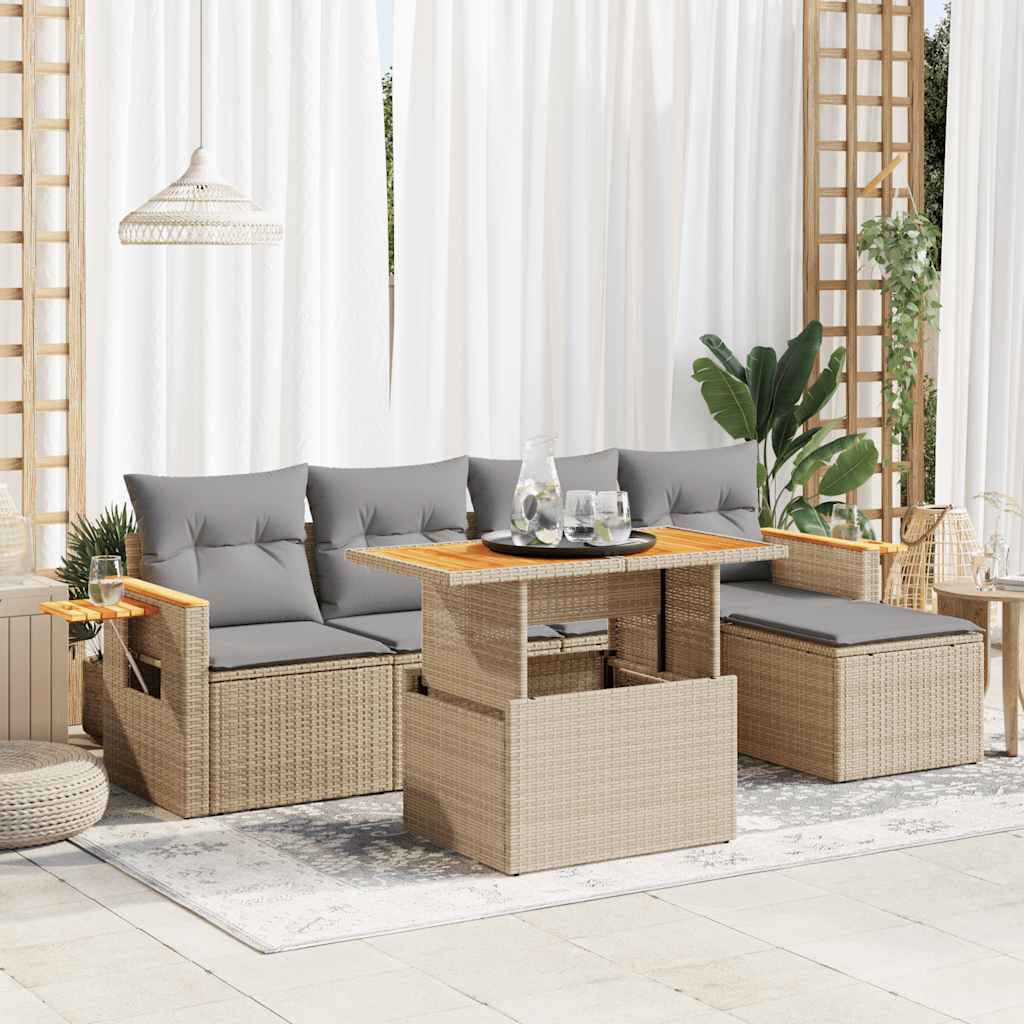 Set Divani da Giardino 7 pz con Cuscini Beige Polyrattan Acacia 3327587