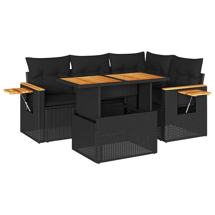 Set Divani da Giardino 5 pz con Cuscini Nero Polyrattan Acacia 3327590