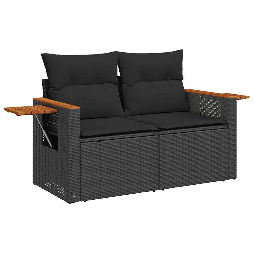 Set Divani da Giardino 5 pz con Cuscini Nero Polyrattan Acacia 3327590