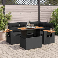 Set Divani da Giardino 5 pz con Cuscini Nero Polyrattan Acacia 3327590