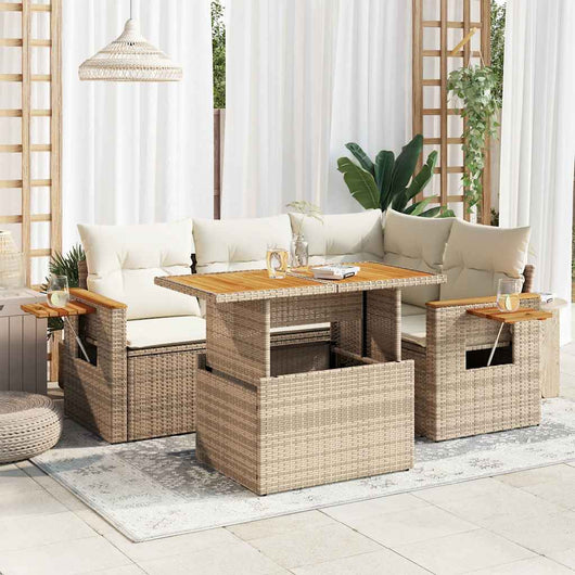 Set Divano da Giardino 4 pz con Cuscini Beige in Polyrattan 3327593