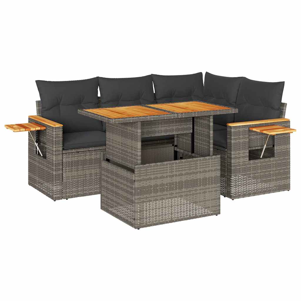 Set Divani Giardino 4 pz con Cuscini Grigio Polyrattan Acacia 3327595