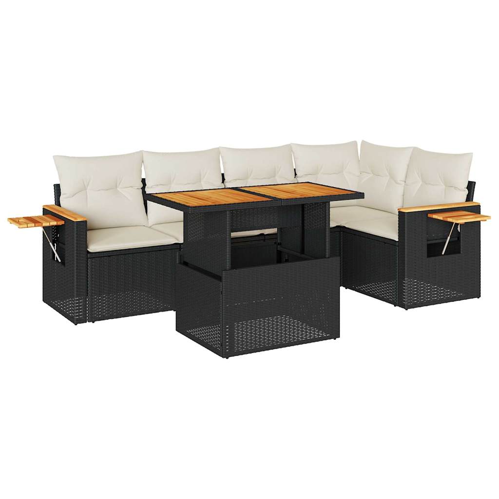 Set Divani da Giardino 5 pz con Cuscini Nero Polyrattan Acacia 3327598