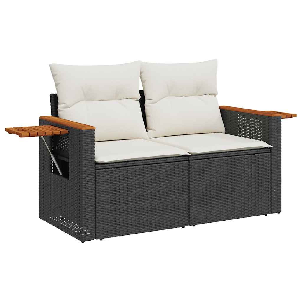 Set Divani da Giardino 5 pz con Cuscini Nero Polyrattan Acacia 3327598