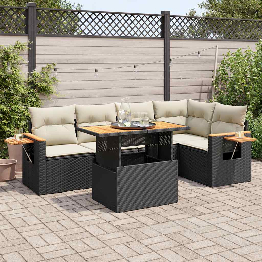 Set Divani da Giardino 5 pz con Cuscini Nero Polyrattan Acacia 3327598