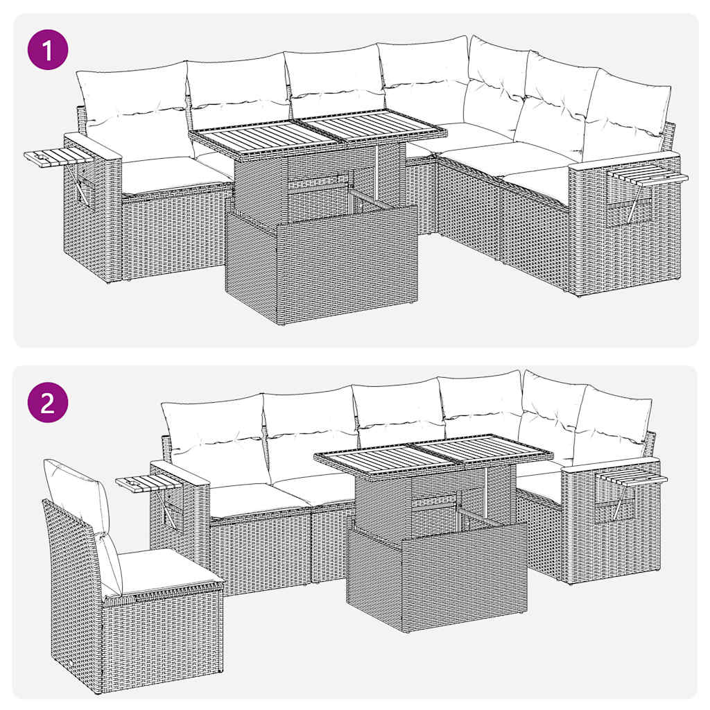 Set Divani da Giardino con Cuscini 7pz Nero Polyrattan Acacia 3327605