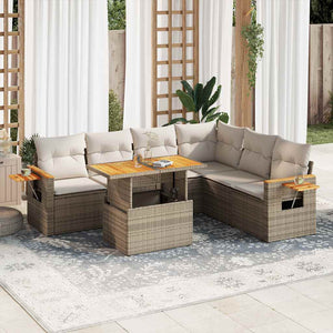 Set Divano da Giardino 6 pz con Cuscini Beige Polyrattan Acacia 3327607