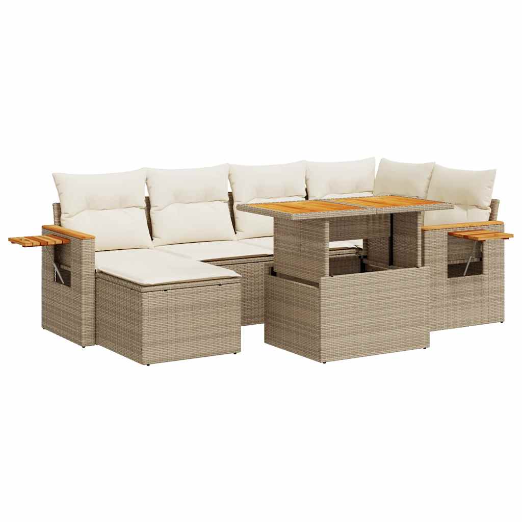 Set Divani da Giardino 7 pz con Cuscini Beige Polyrattan Acacia 3327621