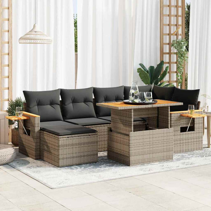 Set Divani da Giardino 7pz con Cuscini Grigio Polyrattan Acacia 3327623