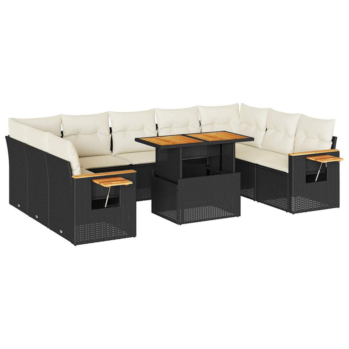 Set Divani Giardino 10pz con Cuscini Nero in Polyrattan Acacia 3327640