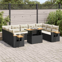 Set Divani Giardino 10pz con Cuscini Nero in Polyrattan Acacia 3327640