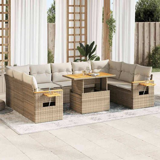 Divano da Giardino 10 pz con Cuscini Beige in Polyrattan Acacia 3327642