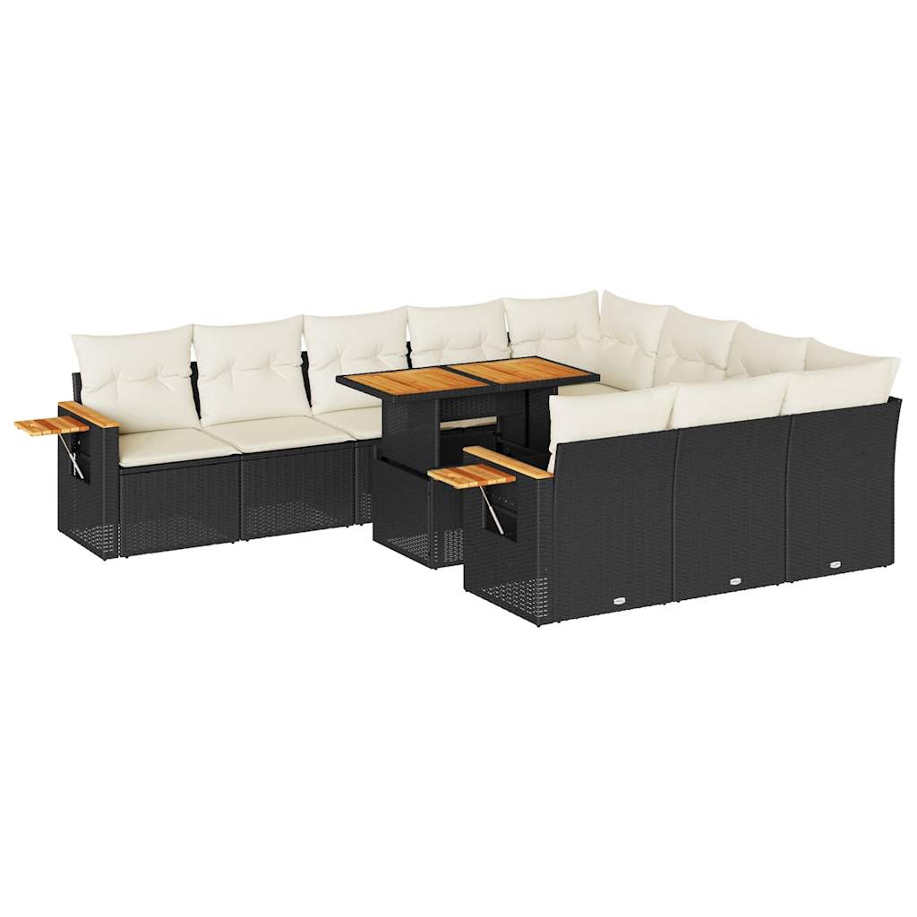 Set Divani da Giardino 11 pz con Cuscini Polyrattan Acacia Nero 3327647