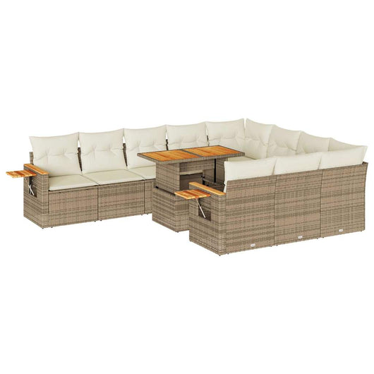 Divano da Giardino 10 pz con Cuscini Beige in Polyrattan Acacia 3327649