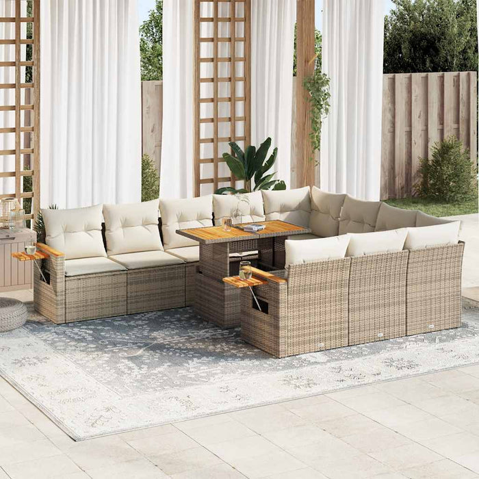 Divano da Giardino 10 pz con Cuscini Beige in Polyrattan Acacia 3327649