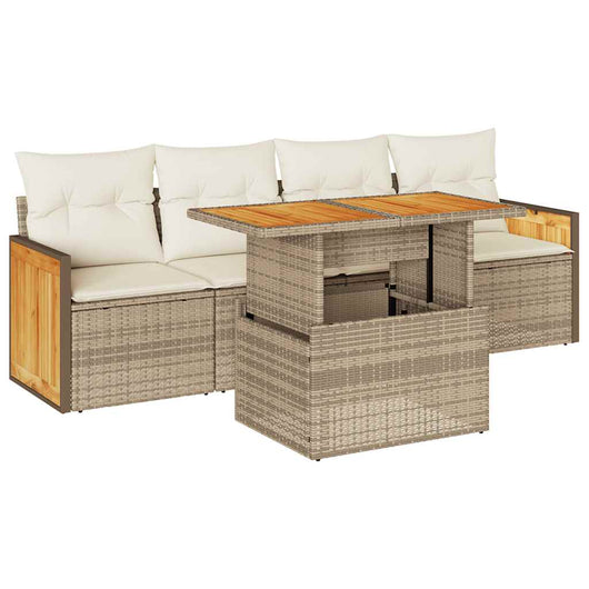 Set Divano da Giardino 5 pz con Cuscini Beige Polyrattan Acacia 3327656