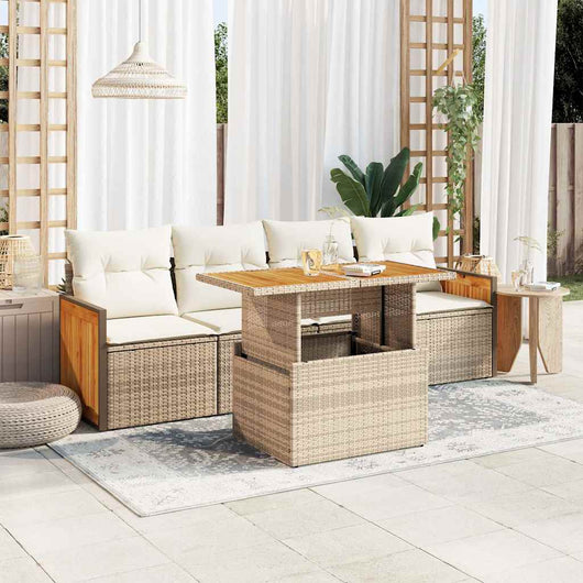 Set Divano da Giardino 5 pz con Cuscini Beige Polyrattan Acacia 3327656