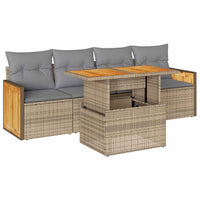 Set Divano da Giardino 5 pz con Cuscini Beige Polyrattan Acacia 3327657