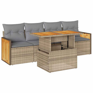 Set Divano da Giardino 5 pz con Cuscini Beige Polyrattan Acacia 3327657