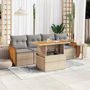 Set Divano da Giardino 5 pz con Cuscini Beige Polyrattan Acacia 3327657