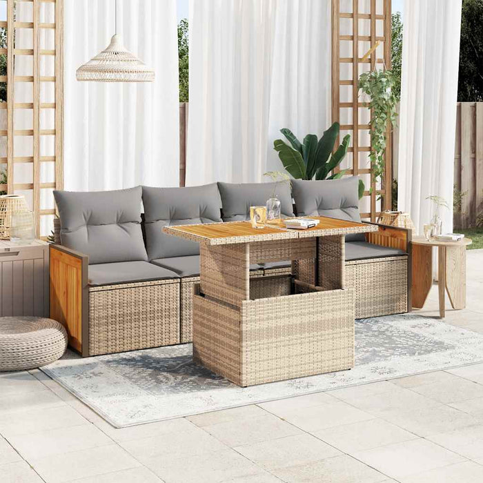 Set Divano da Giardino 5 pz con Cuscini Beige Polyrattan Acacia 3327657