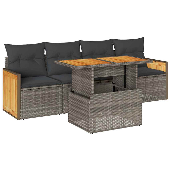 Set Divano Giardino 5 pz con Cuscini Grigio Polyrattan Acacia 3327658