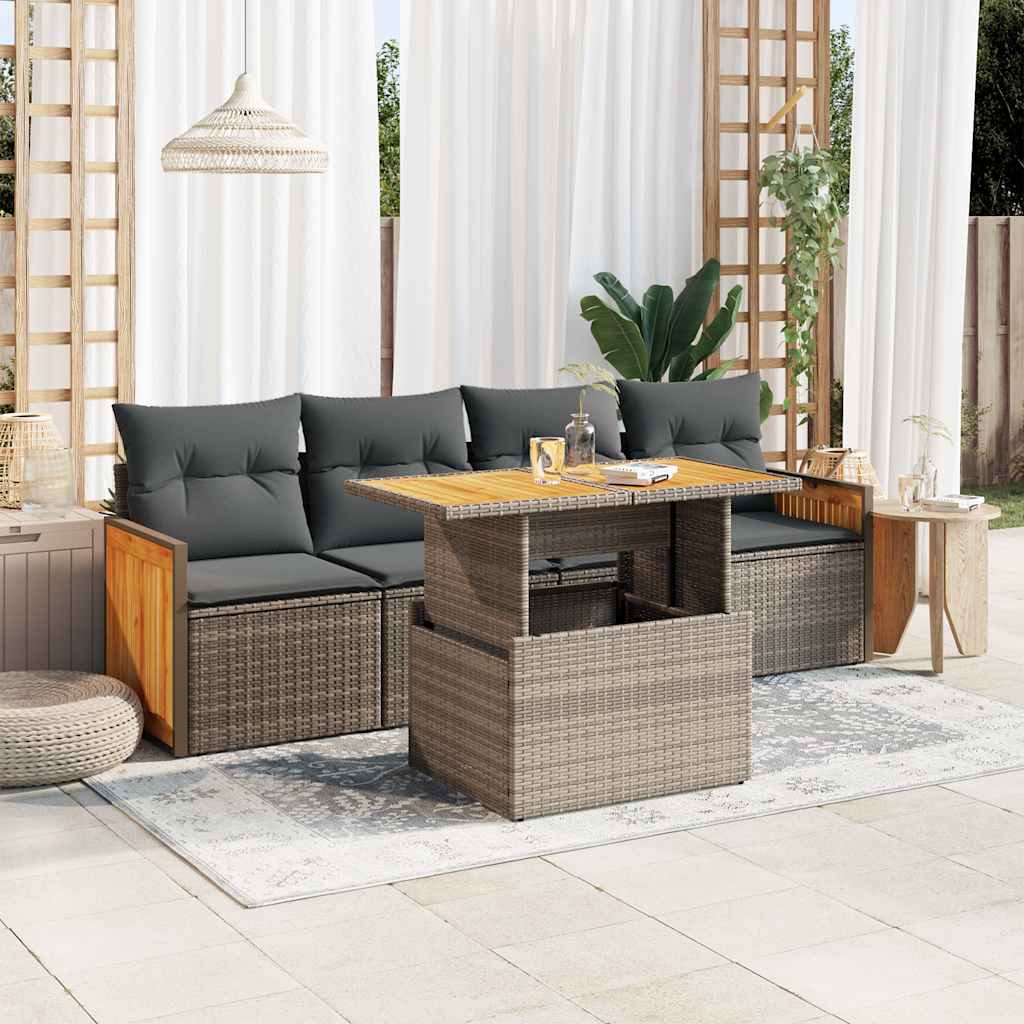 Set Divano Giardino 5 pz con Cuscini Grigio Polyrattan Acacia 3327658