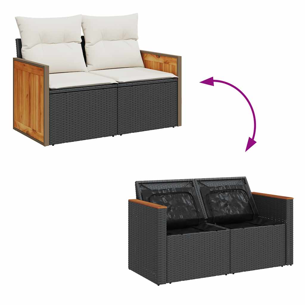 Set Divano da Giardino 6 pz con Cuscini Nero Polyrattan Acacia 3327661