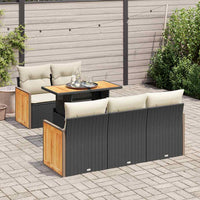 Set Divano da Giardino 6 pz con Cuscini Nero Polyrattan Acacia 3327661