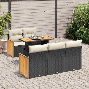 Set Divano da Giardino 6 pz con Cuscini Nero Polyrattan Acacia 3327661