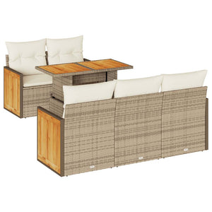 Set Divano da Giardino 6 pz con Cuscini Beige Polyrattan Acacia 3327663