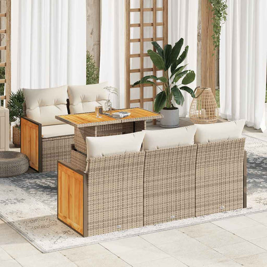 Set Divano da Giardino 6 pz con Cuscini Beige Polyrattan Acacia 3327663