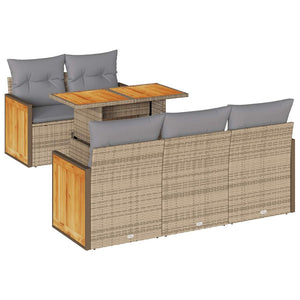 Set Divano da Giardino 6 pz con Cuscini Beige Polyrattan Acacia 3327664