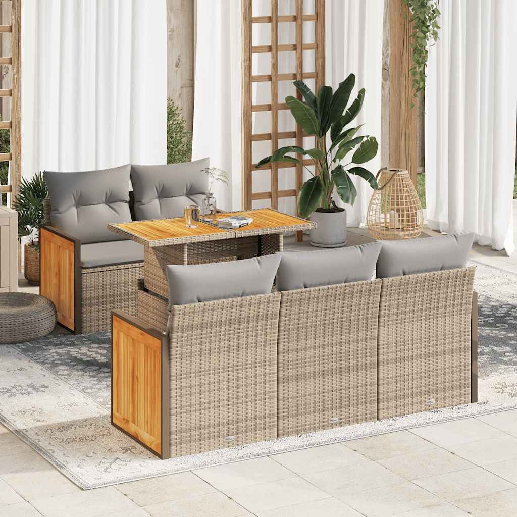 Set Divano da Giardino 6 pz con Cuscini Beige Polyrattan Acacia 3327664