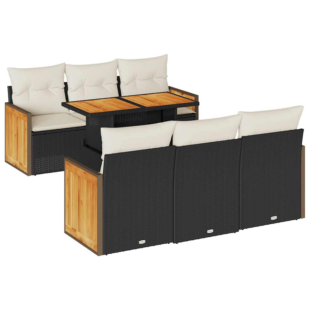 Set Divani da Giardino con Cuscini 7pz Nero Polyrattan Acacia 3327668