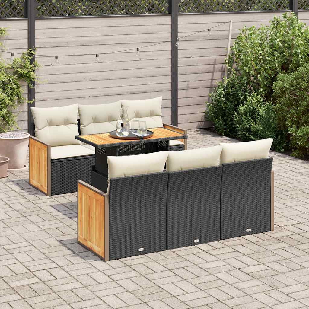 Set Divani da Giardino con Cuscini 7pz Nero Polyrattan Acacia 3327668