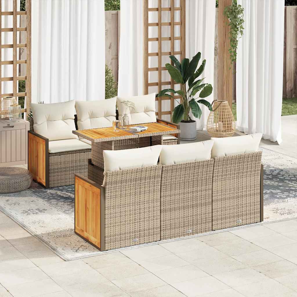 Set Divani da Giardino 7 pz con Cuscini Beige Polyrattan Acacia 3327670