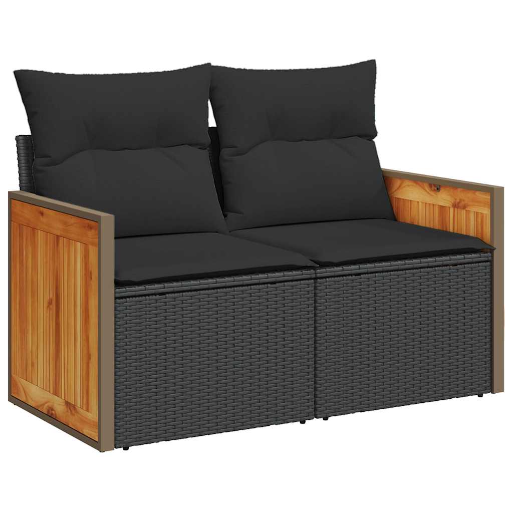 Set Divani da Giardino con Cuscini 7pz Nero Polyrattan Acacia 3327674