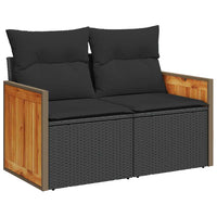 Set Divani da Giardino con Cuscini 7pz Nero Polyrattan Acacia 3327674