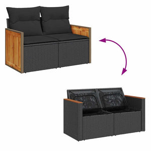 Set Divani da Giardino con Cuscini 7pz Nero Polyrattan Acacia 3327674