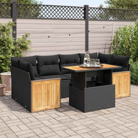 Set Divani da Giardino con Cuscini 7pz Nero Polyrattan Acacia 3327674