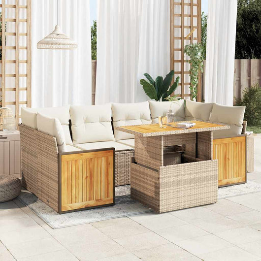 Set Divani da Giardino 7 pz con Cuscini Beige Polyrattan Acacia 3327677