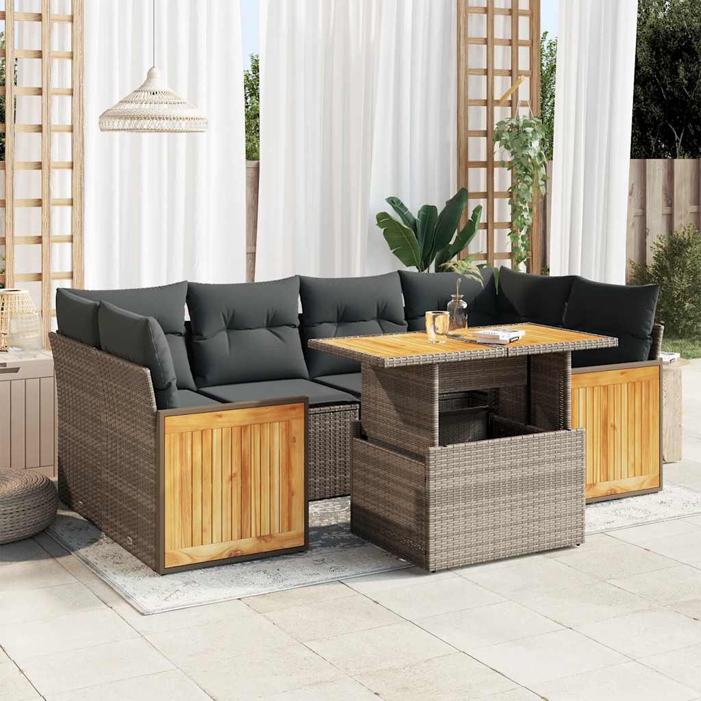 Set Divani da Giardino 7pz con Cuscini Grigio Polyrattan Acacia 3327679