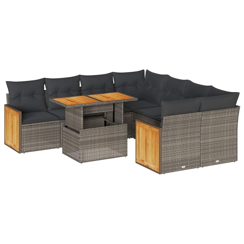 Set Divano da Giardino 9pz con Cuscini Grigio Polyrattan Acacia 3327693