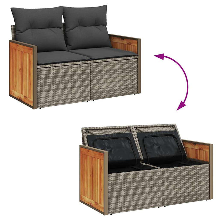 Set Divano da Giardino 9pz con Cuscini Grigio Polyrattan Acacia 3327693