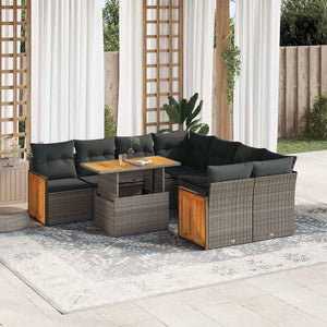 Set Divano da Giardino 9pz con Cuscini Grigio Polyrattan Acacia 3327693