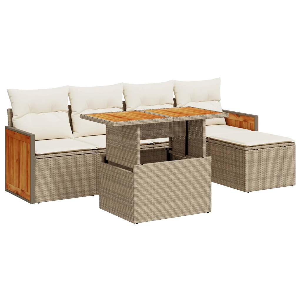 Set Divano da Giardino 6 pz con Cuscini Beige Polyrattan Acacia 3327698