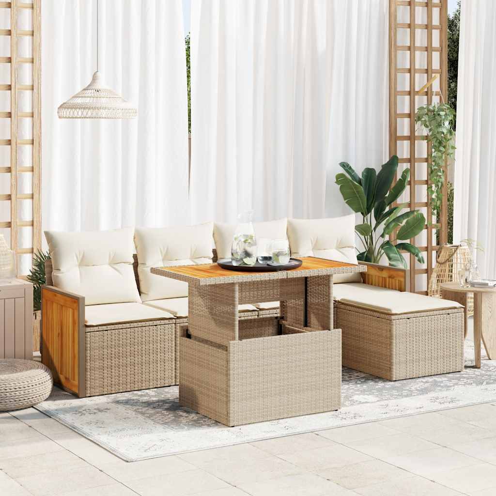 Set Divano da Giardino 6 pz con Cuscini Beige Polyrattan Acacia 3327698