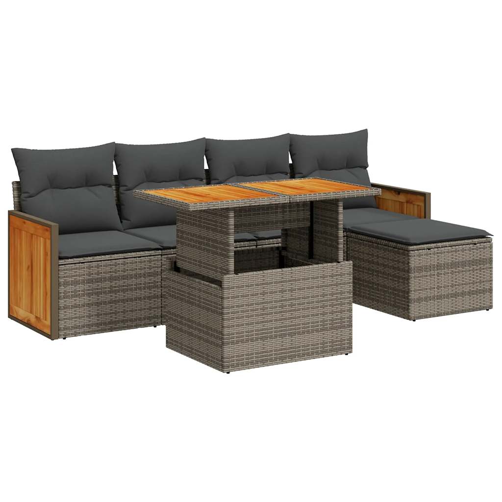 Set Divano da Giardino 6pz con Cuscini Grigio Polyrattan Acacia 3327700