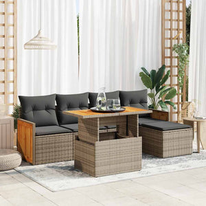 Set Divano da Giardino 6pz con Cuscini Grigio Polyrattan Acacia 3327700